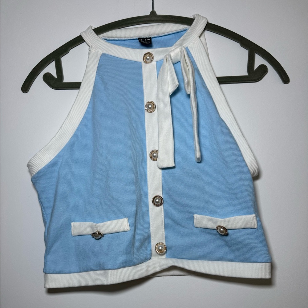 SHEIN Light Blue and White Knit Top